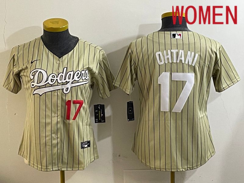 Women Los Angeles Dodgers #17 Ohtani Green Stripe Game 2024 Nike MLB Jersey style 5